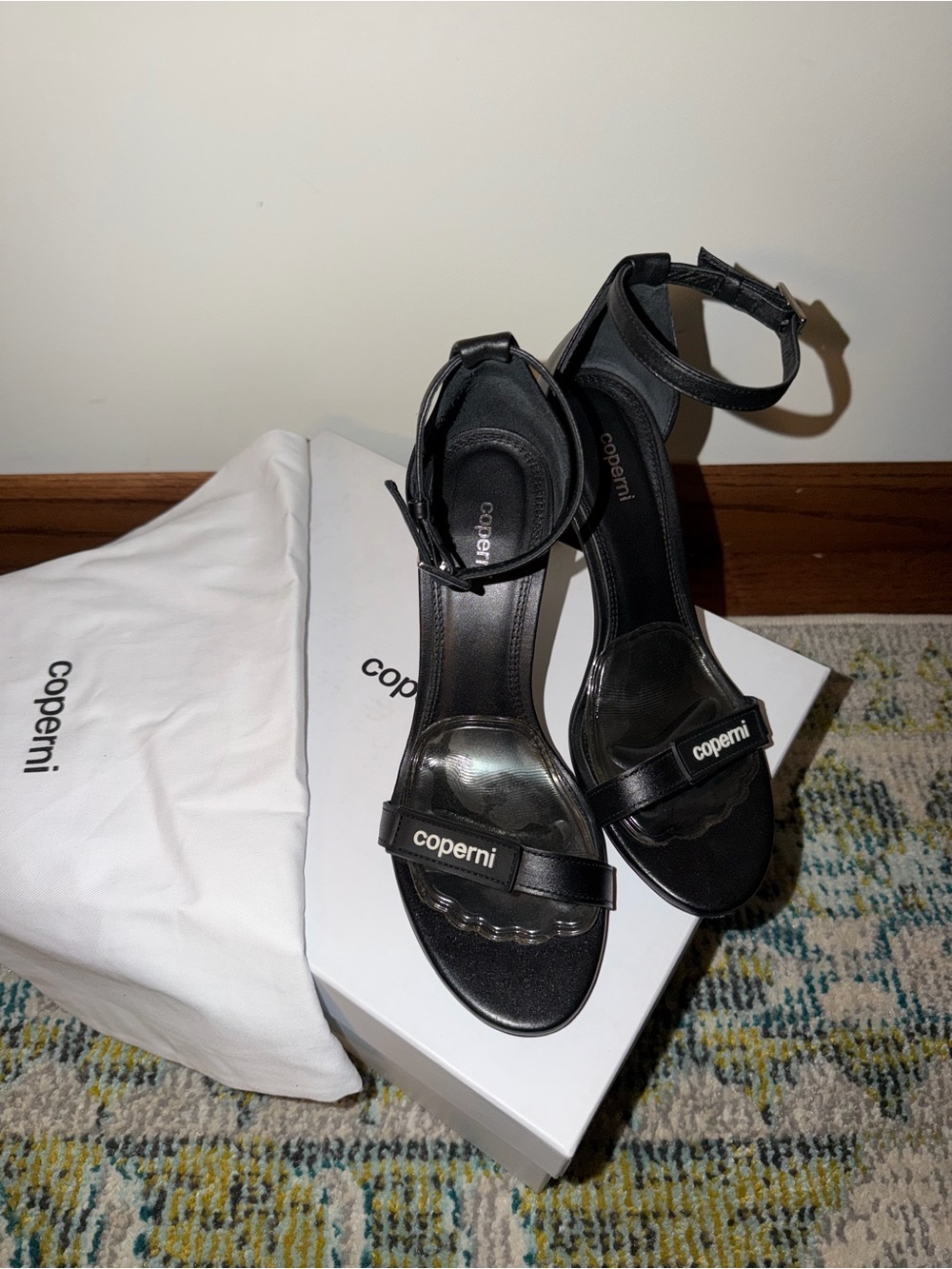 Coperni Black Leather Ankle-Strap Heels